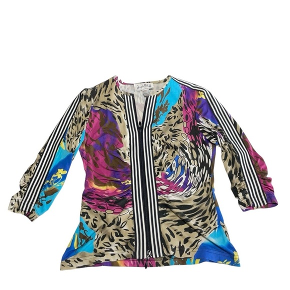 Joseph Ribkoff Size 2 Stretch Jacket Zips Light Weight Animal and abstract print - Picture 6 of 13